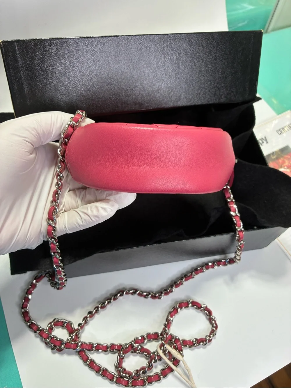CHANEL Pink Quilted Round Crossbody Bag with Chain Strap